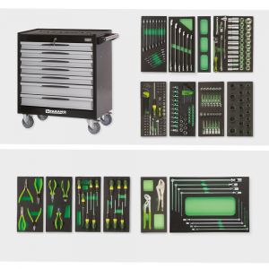 <p>Tool trolley FG 104 with 7 drawers completed of 242 tools in plastic tray</p>